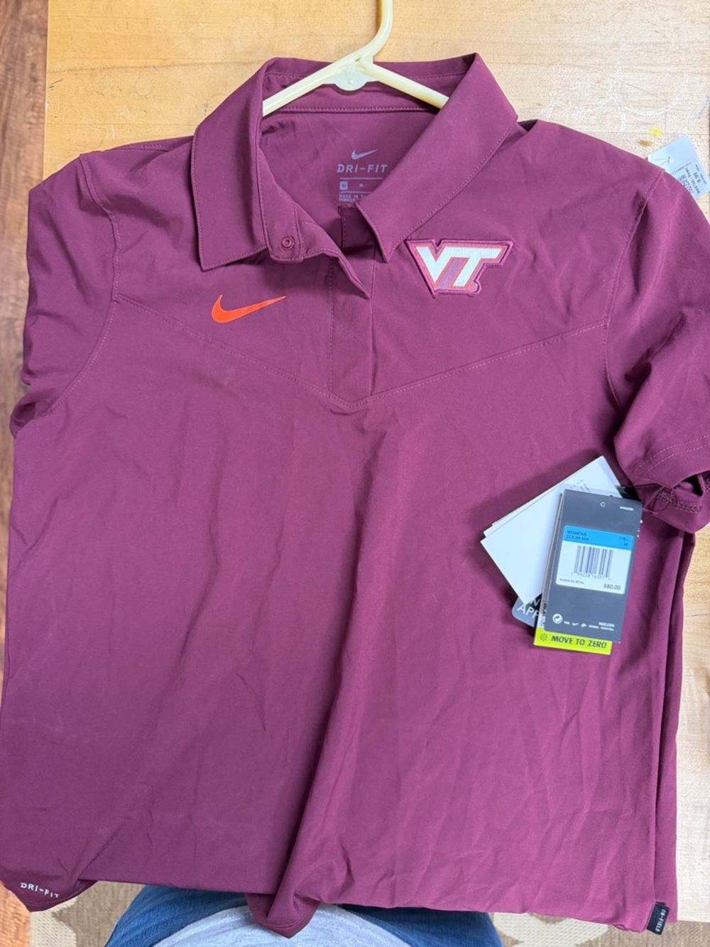 Nike Maroon Polo with Orange Swoosh and VT Patch